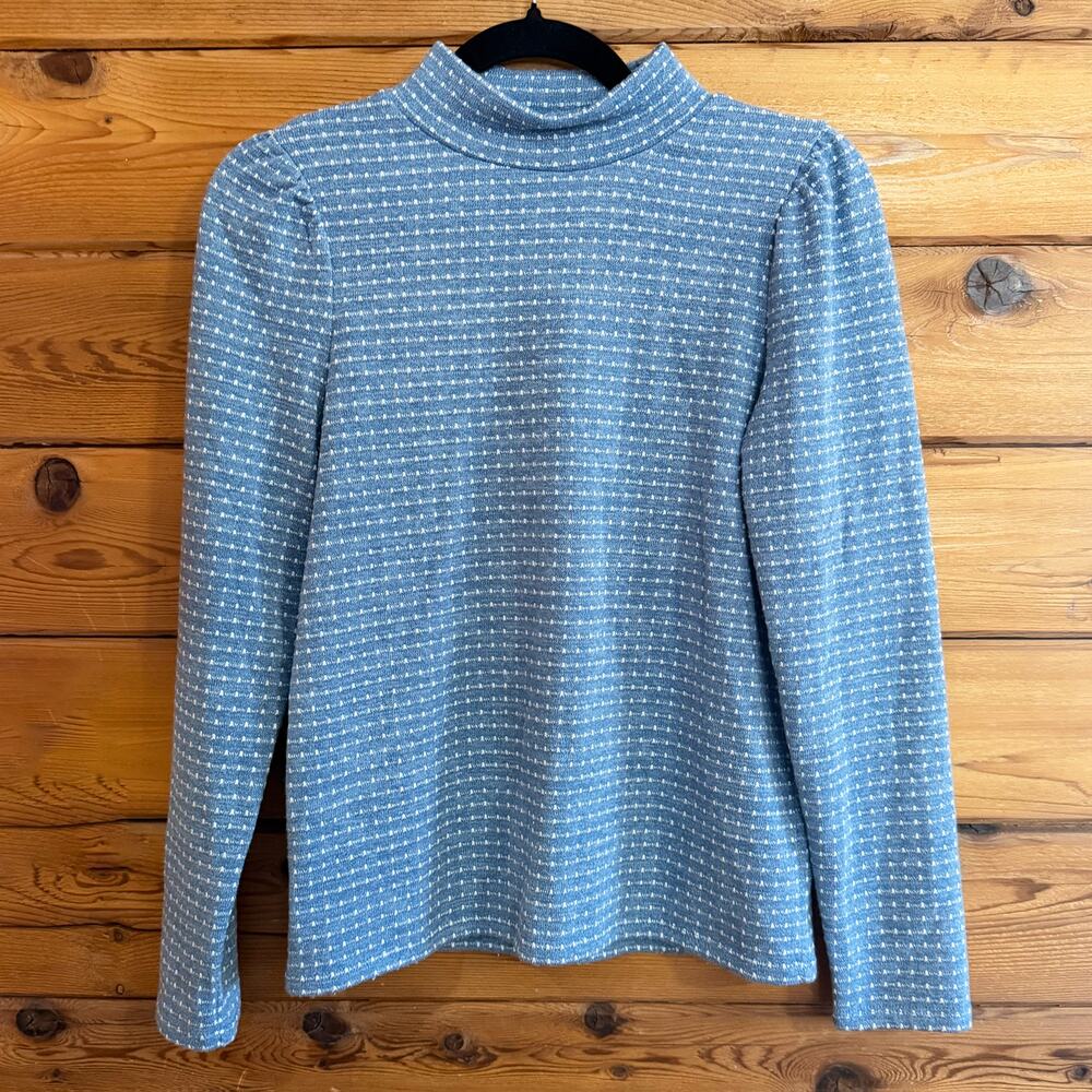 Madewell Jacquard Puff Sleeve Mock Neck Top Size Small